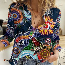Personalised Roosters NAIDOC Week 2024 Women Casual Shirt Australia Aboriginal Dot Painting