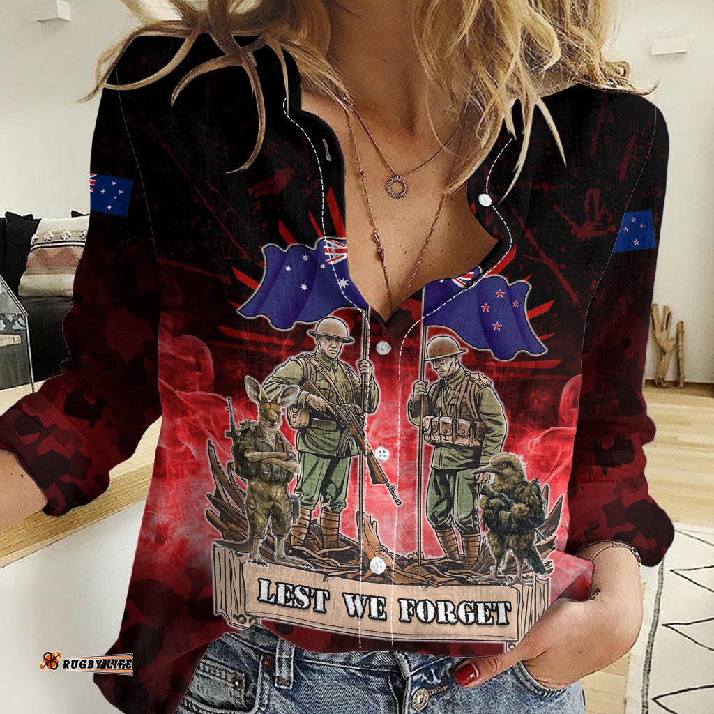 Australia And New Zealand ANZAC Day Women Casual Shirt Soldiers Lest We Forget