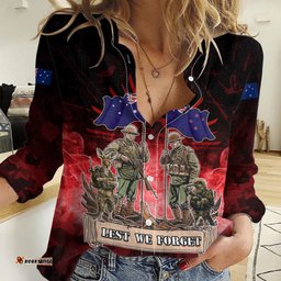 Australia And New Zealand ANZAC Day Women Casual Shirt Soldiers Lest We Forget