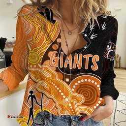 Personalised NAIDOC Week 2023 AFL Giants Women Casual Shirt Aboriginal Dot Art Lizard Mix Boomerang