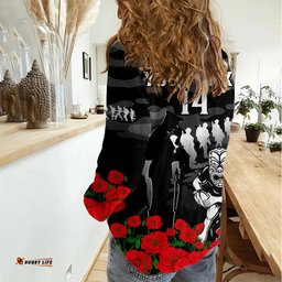 Custom Text And Number New Zealand ANZAC Rugby Women Casual Shirt Silver Fern All Black Camouflage Mix Poppy
