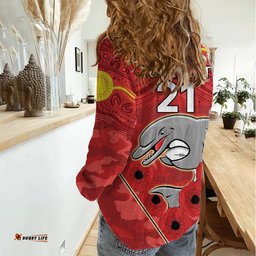 Custom Dolphins Rugby ANZAC Women Casual Shirt Aboriginal and Army Patterns