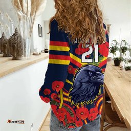 Custom Crows Football ANZAC Women Casual Shirt Poppy Soldier With Aboriginal Dots Art