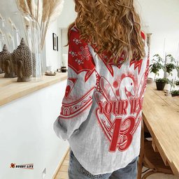 Custom Text and Number Swans Football Women Casual Shirt Est 1874 Aboriginal Boomerang Sydney Bloods