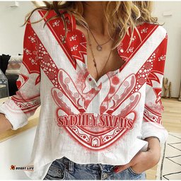 Custom Text and Number Swans Football Women Casual Shirt Est 1874 Aboriginal Boomerang Sydney Bloods