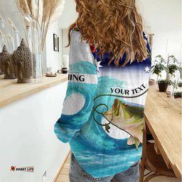 Personalised Australia Fishing Women Casual Shirt Barramundi With Ocean Waves Flag Grunge Style