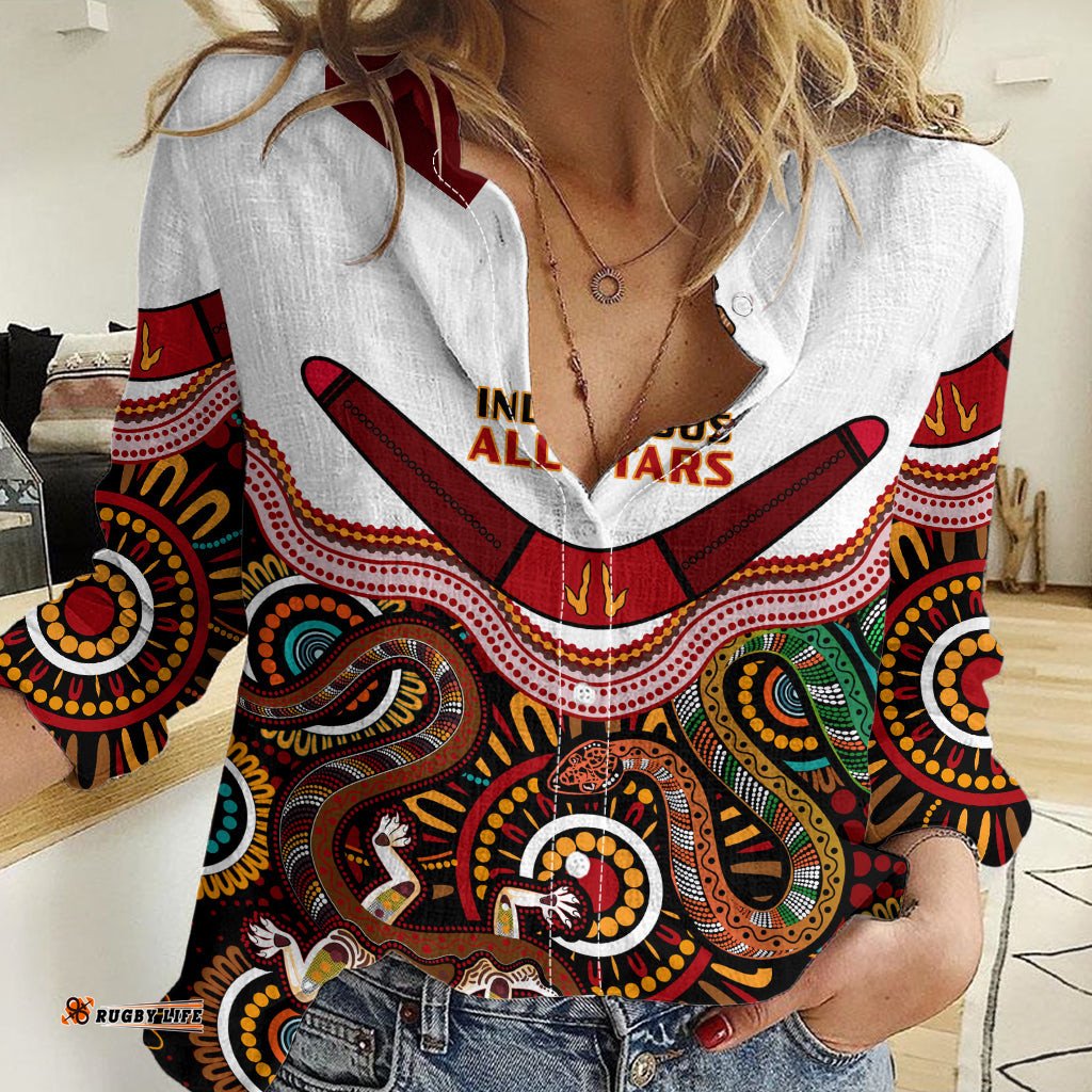Custom Text And Number Australia Indigenous Rugby Women Casual Shirt All Stars Aussie Snake And Lizard