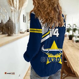 Custom Text And Number Cowboys Rugby 2023 Women Casual Shirt Sporty Style Navy Blue
