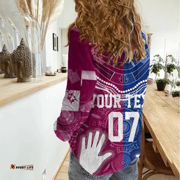Personalised QLD Maroons Mix NSW Blues Indigenous Women Casual Shirt Rugby State of Origin