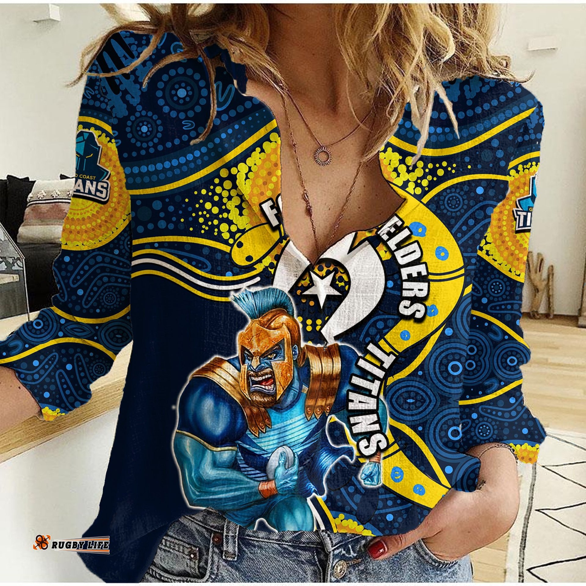 Titans Mascot NRL Women Casual Shirt NAIDOC