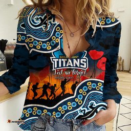 Custom Personalised Anzac Day NRL - Titans Women Casual Shirt Aboriginal Lizard Patterns