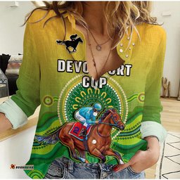 Custom Personalised Australia Devonport Cup 2023 Women Casual Shirt Horse Racing Indigenous Art