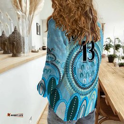 Custom Text and Number Aboriginal Stand Up Women Casual Shirt Circle Dot with Lizard Version Blue