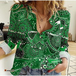 Women Casual Shirt Aboriginal Animal and Dot Acrylic Paint Ver.03
