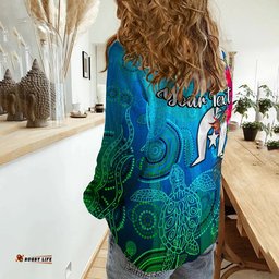 Custom Personalised Women Casual Shirt Torres Strait Blue Sea With Hibiscus
