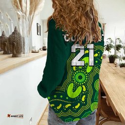 Custom Text And Number Australia Rugby Sevens Women Casual Shirt Aboriginal