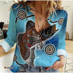 Women Casual Shirt Aboriginal Fishing