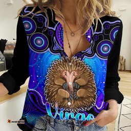 Personalised Australia Virgo Echidna Zodiac Women Casual Shirt Auz Astrology Aboriginal - Blue