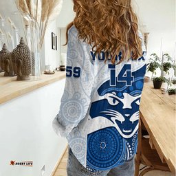 Personalised Geelong Football Women Casual Shirt Go Cats Indigenous Art