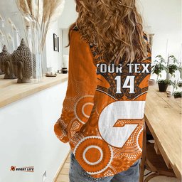 Personalised Giants Football Women Casual Shirt GWS Aboriginal Mix Polynesian Pattern