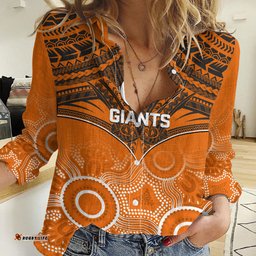Personalised Giants Football Women Casual Shirt GWS Aboriginal Mix Polynesian Pattern