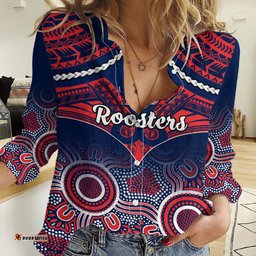 Personalised Roosters Rugby Women Casual Shirt Tricolours 1908 Aboriginal Mix Polynesian Pattern