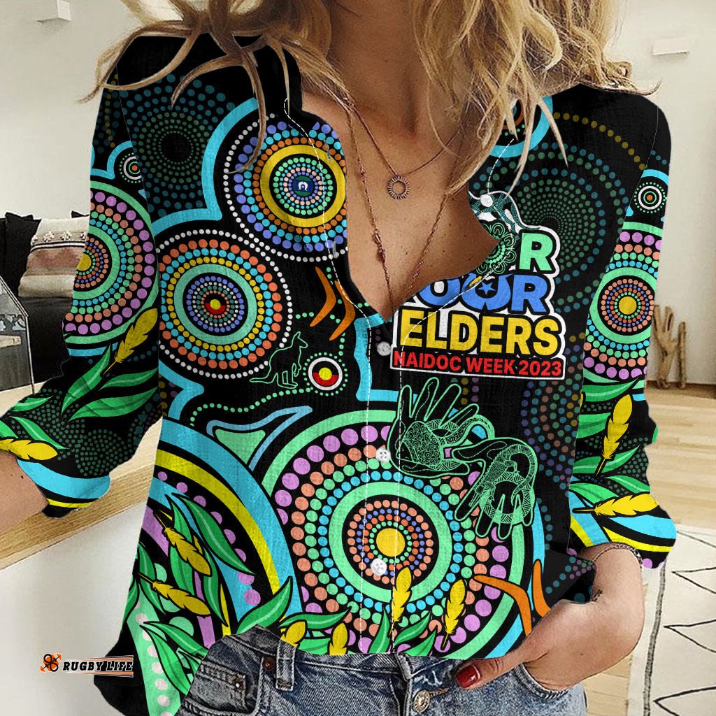 NAIDOC Week 2023 Women Casual Shirt Indigenous Tribal Ver.02 - Aqua