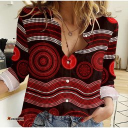 Women Casual Shirt Aboriginal Dot Unique Style Red
