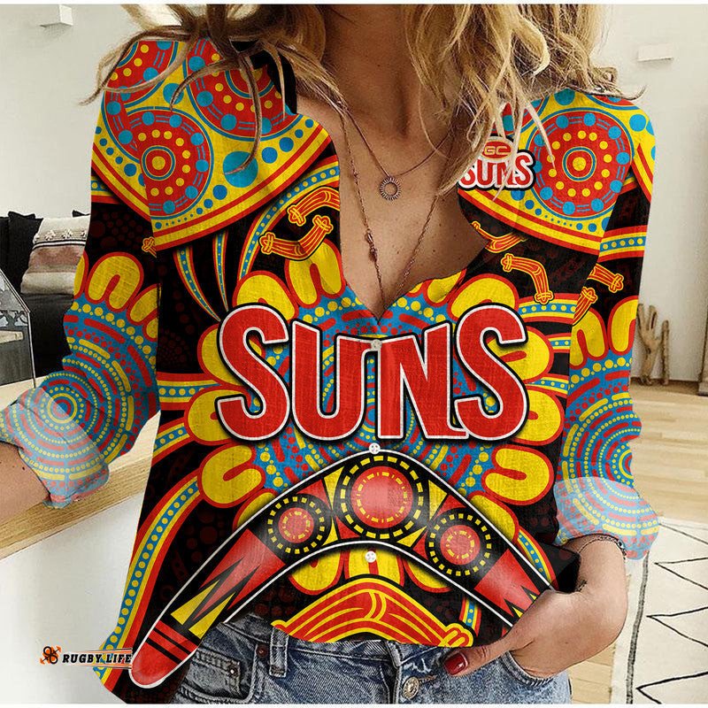 Suns Football Women Casual Shirt Boomerang Indigenous Dots