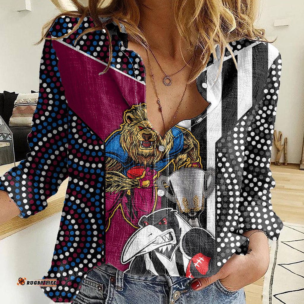AFL Magpies Combine Lions Women Casual Shirt Together Go Champions 2023