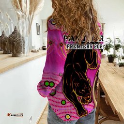 Penrith Panthers Rugby Women Casual Shirt Pink Crouching Panther Premiers 2022