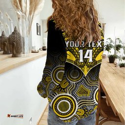 Personalised Richmond Football Women Casual Shirt Tigers Aboriginal Mix Polynesian Pattern