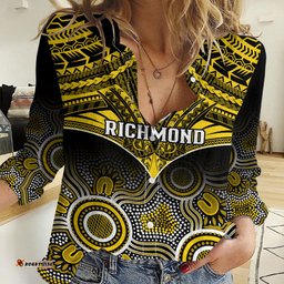 Personalised Richmond Football Women Casual Shirt Tigers Aboriginal Mix Polynesian Pattern