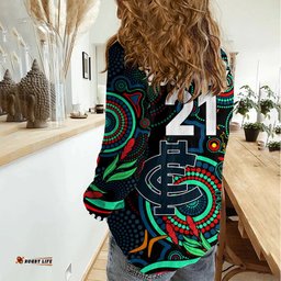 Custom Carlton Blues Football Aboriginal Art Women Casual Shirt NAIDOC Indigenous Tribal