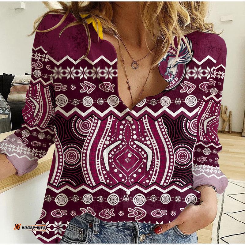 Custom Personalised Manly Warringah Maroon Sea Eagles Christmas Vibe Women Casual Shirt