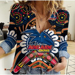 Adelaide Crows Football Women Casual Shirt Boomerang Indigenous Dots