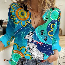 Personalised Australia Kangaroo Women Casual Shirt Aboriginal Tribal Art Stylization