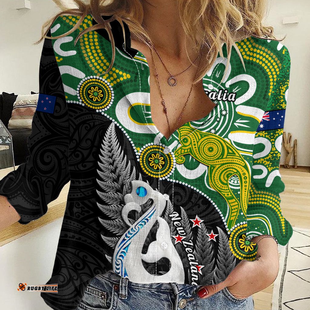 Personalised New Zealand And Australia Women Casual Shirt Aboriginal Mix Aotearoa Maori Unique Style