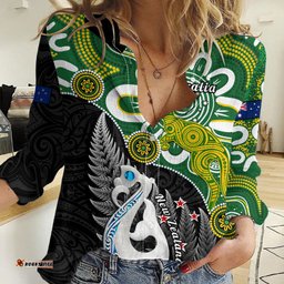Personalised New Zealand And Australia Women Casual Shirt Aboriginal Mix Aotearoa Maori Unique Style