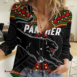 Custom Text And Number Panthers Liquorice Allsorts Rugby Aboriginal Women Casual Shirt