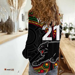 Custom Text And Number Panthers Liquorice Allsorts Rugby Aboriginal Women Casual Shirt