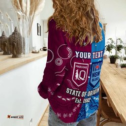 Custom Personalised QLD Maroons And NSW Blues Rugby Women Casual Shirt State of Origin Indigenous