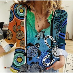 Indigenous Turtle Dot Painting Art Women Casual Shirt