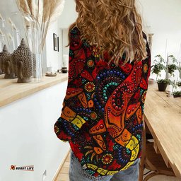 Women Casual Shirt Australia Aboriginal Lizard Red Dot Painting Style