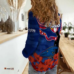 Adelaide Football ANZAC 2023 Women Casual Shirt Crows Aboriginal Mix Poppy Camouflage