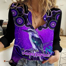 Personalised Australia Sagittarius Kookaburra Zodiac Women Casual Shirt Auz Astrology Aboriginal - Purple