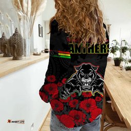 Panthers Rugby ANZAC Women Casual Shirt Angry Panther Camouflage With Poppy