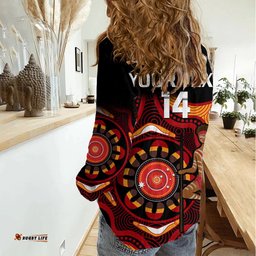 Custom Text And Number Australia Indigenous Rugby Women Casual Shirt All Stars Aborigine Dreamtime Black Version