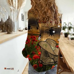Australian ANZAC Women Casual Shirt Slouch Hat And Army Boots With Poppy