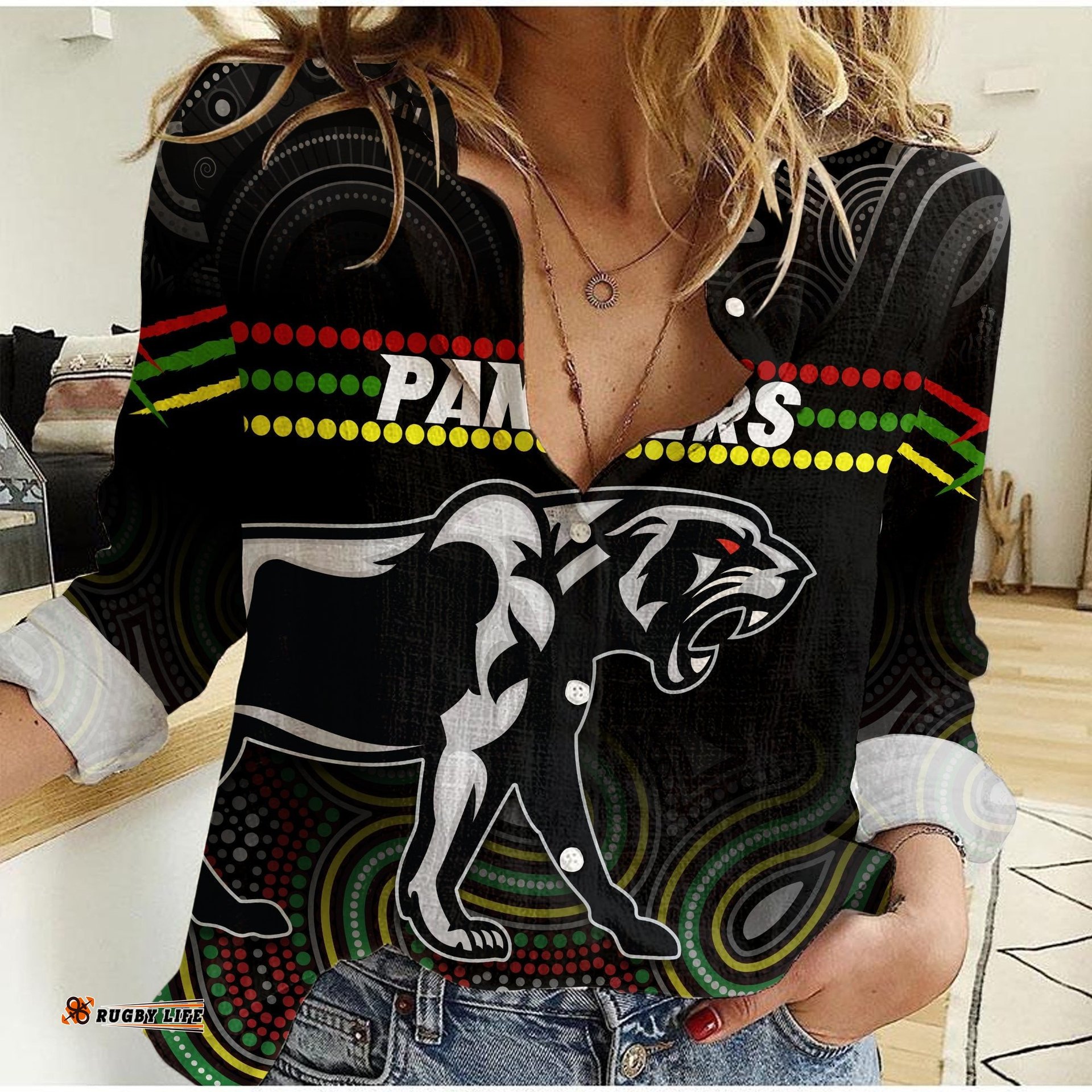 Custom Personalised Panthers Indigenous Women Casual Shirt Premiers Penrith Champion